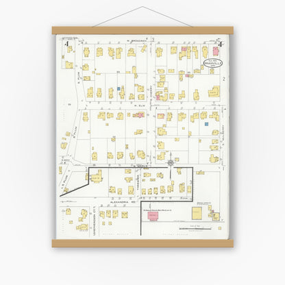 Old map wall art mockup — magnetic wood frame on white wall — Sanborn Fire Insurance Map from Granville, Licking County, Ohio (1926), Sheet #0004