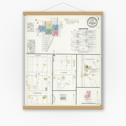 Old map wall art mockup — magnetic wood frame on white wall — Sanborn Fire Insurance Map from Girard, Macoupin County, Illinois (1914) - Complete Map Set