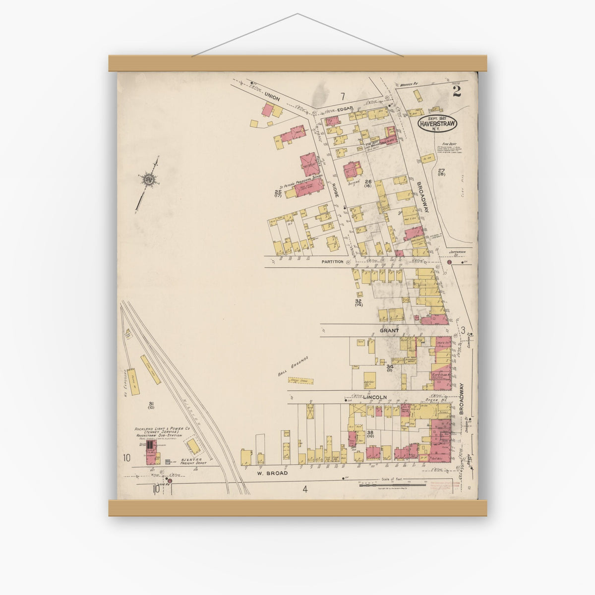 Old map wall art mockup — magnetic wood frame on white wall — Sanborn Fire Insurance Map from Haverstraw, Rockland County, New York (1921) - Complete Map Set