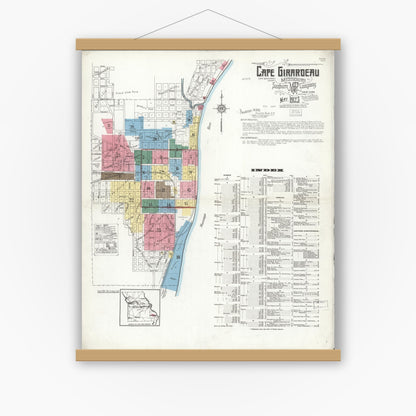 Old map wall art mockup — magnetic wood frame on white wall — Sanborn Fire Insurance Map from Cape Girardeau, Cape Girardeau County, Missouri (1923) - Complete Map Set