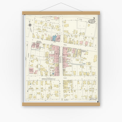 Old map wall art mockup — magnetic wood frame on white wall — Sanborn Fire Insurance Map from Saint Paris, Champaign County, Ohio (1914), Sheet #0003