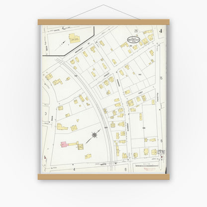 Old map wall art mockup — magnetic wood frame on white wall — Sanborn Fire Insurance Map from Watertown, Middlesex County, Massachusetts (1911), Sheet #0004