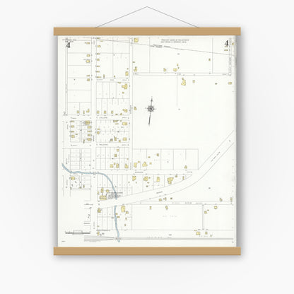 Old map wall art mockup — magnetic wood frame on white wall — Sanborn Fire Insurance Map from Oakwood, Leon County, Texas (1939), Sheet #0004