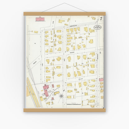 Old map wall art mockup — magnetic wood frame on white wall — Sanborn Fire Insurance Map from Palestine, Anderson County, Texas (1900), Sheet #0007