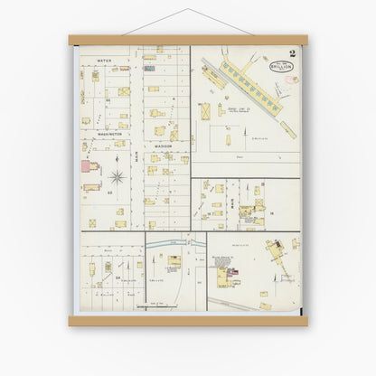 Old map wall art mockup — magnetic wood frame on white wall — Sanborn Fire Insurance Map from Brillion, Calumet County, Wisconsin (1894), Sheet #0002