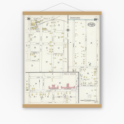Old map wall art mockup — magnetic wood frame on white wall — Sanborn Fire Insurance Map from Fort Pierce, St Lucie County, Florida (1924), Sheet #0010