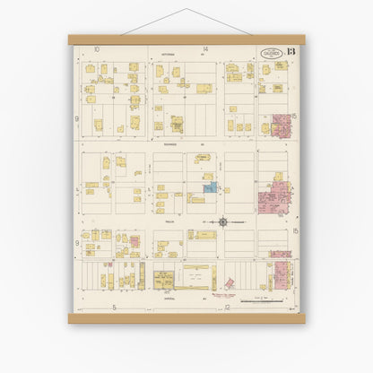 Old map wall art mockup — magnetic wood frame on white wall — Sanborn Fire Insurance Map from Calexico, Imperial County, California (1920), Sheet #0013