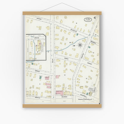 Old map wall art mockup — magnetic wood frame on white wall — Sanborn Fire Insurance Map from Cuba, Allegany County, New York (1891), Sheet #0004
