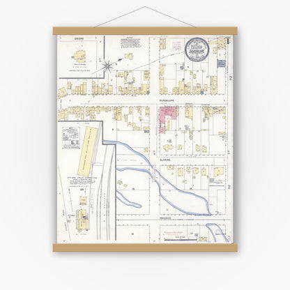 Old map wall art mockup — magnetic wood frame on white wall — Sanborn Fire Insurance Map from Guadalupe, Santa Barbara County, California (1909), Sheet #0001