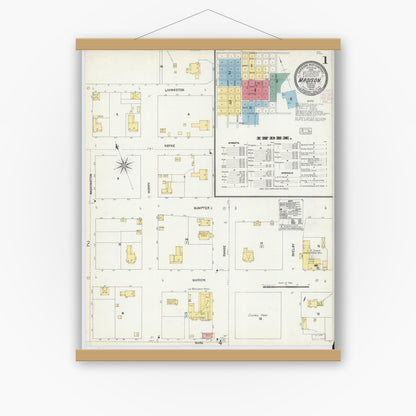 Old map wall art mockup — magnetic wood frame on white wall — Sanborn Fire Insurance Map from Madison, Madison County, Florida (1903) - Complete Map Set
