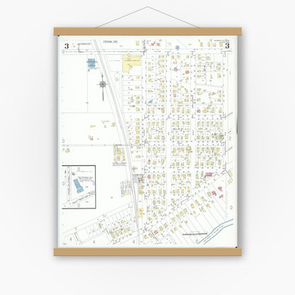 Old map wall art mockup — magnetic wood frame on white wall — Sanborn Fire Insurance Map from Pemberville, Wood County, Ohio (1948), Sheet #0003