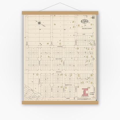 Old map wall art mockup — magnetic wood frame on white wall — Sanborn Fire Insurance Map from El Campo, Wharton County, Texas (1922), Sheet #0011