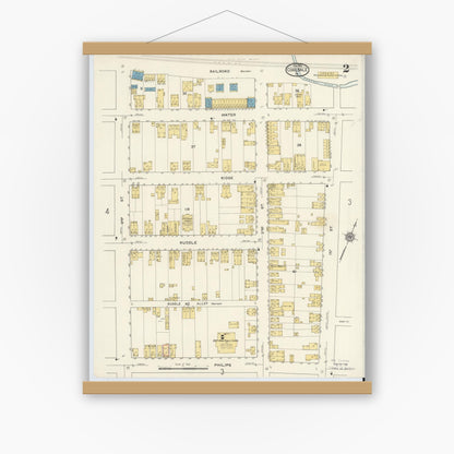 Old map wall art mockup — magnetic wood frame on white wall — Sanborn Fire Insurance Map from Coaldale, Schuylkill County, Pennsylvania (1916), Sheet #0002