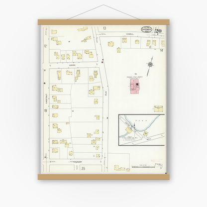 Old map wall art mockup — magnetic wood frame on white wall — Sanborn Fire Insurance Map from Gardner, Worcester County, Massachusetts (1914), Sheet #0020
