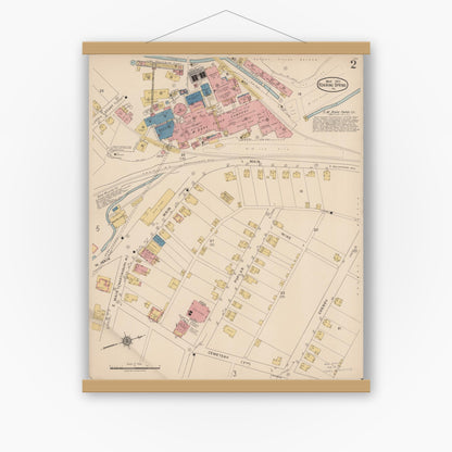 Old map wall art mockup — magnetic wood frame on white wall — Sanborn Fire Insurance Map from Roaring Spring, Blair County, Pennsylvania (1922), Sheet #0002