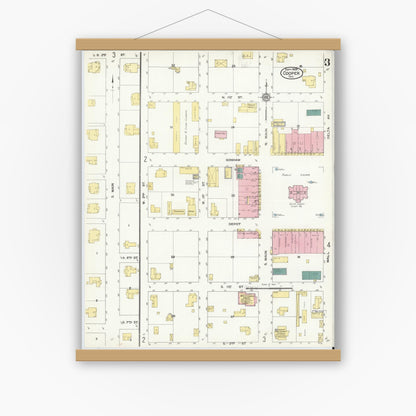 Old map wall art mockup — magnetic wood frame on white wall — Sanborn Fire Insurance Map from Cooper, Delta County, Texas (1909), Sheet #0003