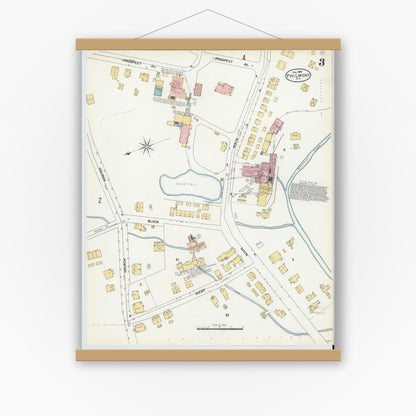 Old map wall art mockup — magnetic wood frame on white wall — Sanborn Fire Insurance Map from Philmont, Columbia County, New York (1904), Sheet #0003