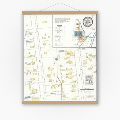 Old map wall art mockup — magnetic wood frame on white wall — Sanborn Fire Insurance Map from Cloverdale, Sonoma County, California (1911) - Complete Map Set