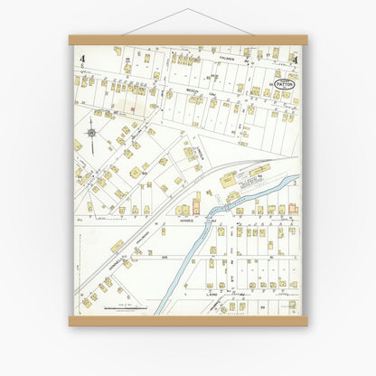 Old map wall art mockup — magnetic wood frame on white wall — Sanborn Fire Insurance Map from Patton, Cambria County, Pennsylvania (1923), Sheet #0004