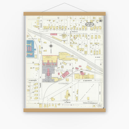 Old map wall art mockup — magnetic wood frame on white wall — Sanborn Fire Insurance Map from Hartford City, Blackford County, Indiana (1909), Sheet #0010