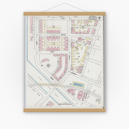 Old map wall art mockup — magnetic wood frame on white wall — Sanborn Fire Insurance Map from Holyoke, Hampden County, Massachusetts (1889), Sheet #0009