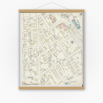 Old map wall art mockup — magnetic wood frame on white wall — Sanborn Fire Insurance Map from Ishpeming, Marquette County, Michigan (1884), Sheet #0003