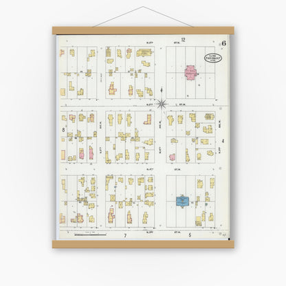 Old map wall art mockup — magnetic wood frame on white wall — Sanborn Fire Insurance Map from Faribault, Rice County, Minnesota (1905), Sheet #0006