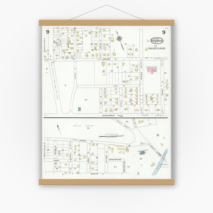 Old map wall art mockup — magnetic wood frame on white wall — Sanborn Fire Insurance Map from Ridgewood, Bergen County, New Jersey (1928), Sheet #0009