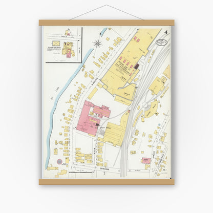 Old map wall art mockup — magnetic wood frame on white wall — Sanborn Fire Insurance Map from Oil City, Venango County, Pennsylvania (1901), Sheet #0004