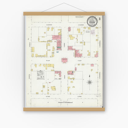 Old map wall art mockup — magnetic wood frame on white wall — Sanborn Fire Insurance Map from Graham, Alamance County, North Carolina (1904) - Complete Map Set