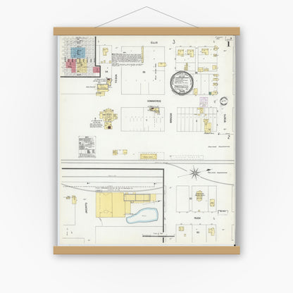 Old map wall art mockup — magnetic wood frame on white wall — Sanborn Fire Insurance Map from Groesbeck, Limestone County, Texas (1901) - Complete Map Set