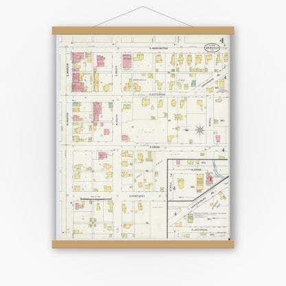 Old map wall art mockup — magnetic wood frame on white wall — Sanborn Fire Insurance Map from Danville, Hendricks County, Indiana (1898), Sheet #0004