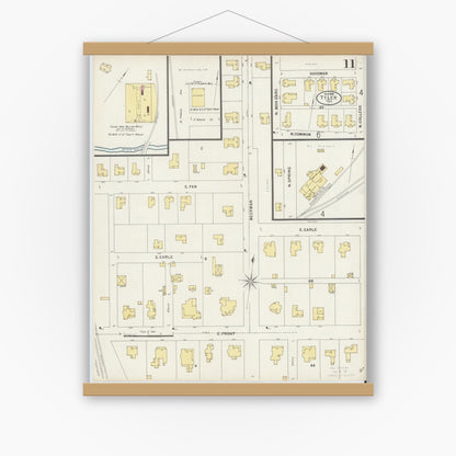 Old map wall art mockup — magnetic wood frame on white wall — Sanborn Fire Insurance Map from Tyler, Smith County, Texas (1898), Sheet #0011