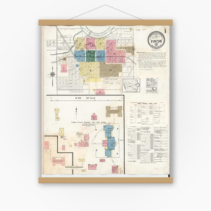 Old map wall art mockup — magnetic wood frame on white wall — Sanborn Fire Insurance Map from Vinton, Benton County, Iowa (1941), Sheet #0001