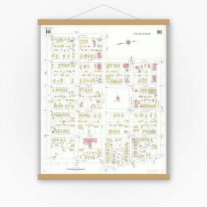 Old map wall art mockup — magnetic wood frame on white wall — Sanborn Fire Insurance Map from Centralia, Marion, Clinton, Jefferson, and Washington Counties, Illinois (1938), Sheet #0010