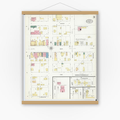 Old map wall art mockup — magnetic wood frame on white wall — Sanborn Fire Insurance Map from Cass City, Tuscola County, Michigan (1909), Sheet #0003