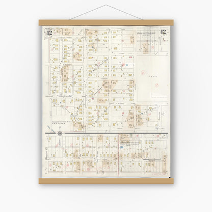 Old map wall art mockup — magnetic wood frame on white wall — Sanborn Fire Insurance Map from Marion, Williamson County, Illinois (1946), Sheet #0012