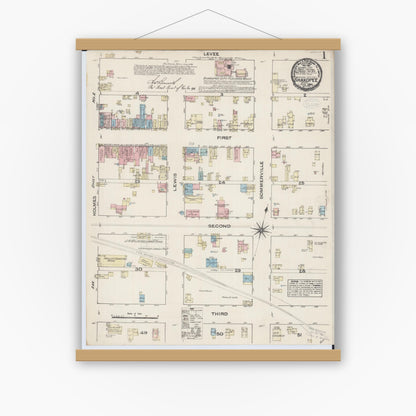 Old map wall art mockup — magnetic wood frame on white wall — Sanborn Fire Insurance Map from Shakopee, Scott County, Minnesota (1884) - Complete Map Set