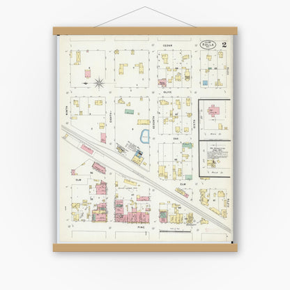 Old map wall art mockup — magnetic wood frame on white wall — Sanborn Fire Insurance Map from Rolla, Phelps County, Missouri (1897), Sheet #0002