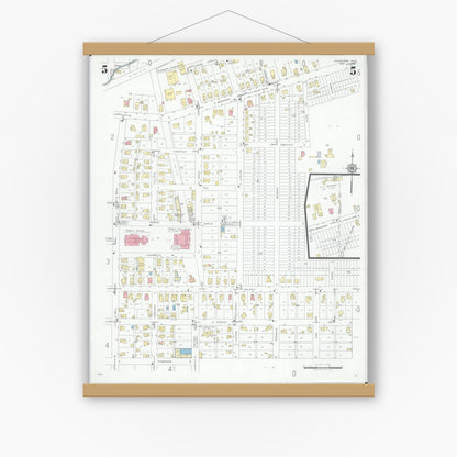 Old map wall art mockup — magnetic wood frame on white wall — Sanborn Fire Insurance Map from Covington, Miami County, Ohio (1946), Sheet #0005