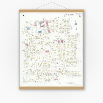 Old map wall art mockup — magnetic wood frame on white wall — Sanborn Fire Insurance Map from Libertyville, Lake County, Illinois (1933), Sheet #0005