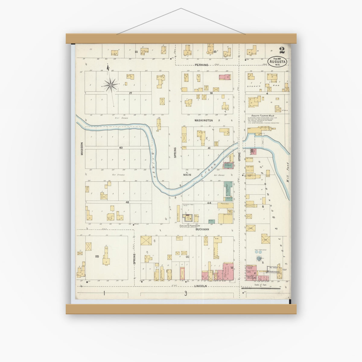 Old map wall art mockup — magnetic wood frame on white wall — Sanborn Fire Insurance Map from Augusta, Eau Claire County, Wisconsin (1903) - Complete Map Set