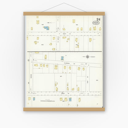 Old map wall art mockup — magnetic wood frame on white wall — Sanborn Fire Insurance Map from Newark, Wayne County, New York (1912), Sheet #0024