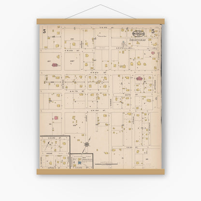 Old map wall art mockup — magnetic wood frame on white wall — Sanborn Fire Insurance Map from McGregor, McLennan County, Texas (1922), Sheet #0005
