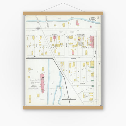 Old map wall art mockup — magnetic wood frame on white wall — Sanborn Fire Insurance Map from Milan, Rock Island County, Illinois (1901), Sheet #0003
