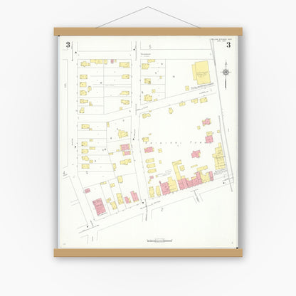 Old map wall art mockup — magnetic wood frame on white wall — Sanborn Fire Insurance Map from Yellow Springs, Greene County, Ohio (1937), Sheet #0003