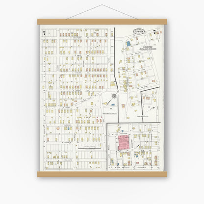 Old map wall art mockup — magnetic wood frame on white wall — Sanborn Fire Insurance Map from Juniata, Blair County, Pennsylvania (1925), Sheet #0007