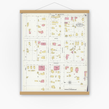 Old map wall art mockup — magnetic wood frame on white wall — Sanborn Fire Insurance Map from Independence, Jackson County, Missouri (1898), Sheet #0006