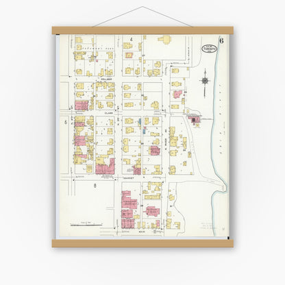 Old map wall art mockup — magnetic wood frame on white wall — Sanborn Fire Insurance Map from Toronto, Jefferson County, Ohio (1911), Sheet #0006