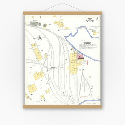 Old map wall art mockup — magnetic wood frame on white wall — Sanborn Fire Insurance Map from Fort Bragg, Mendocino County, California (1909), Sheet #0006
